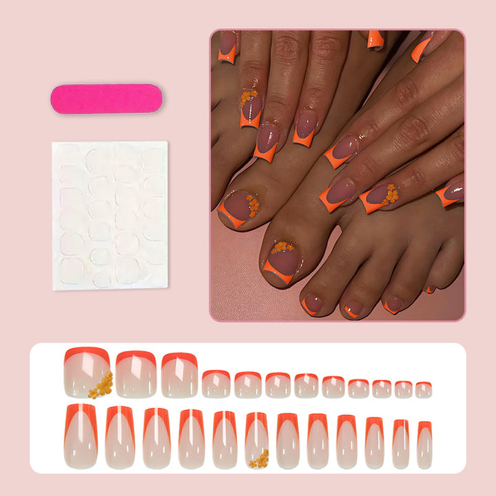 Artificial nail set with stylish orange neon accents Kalsten