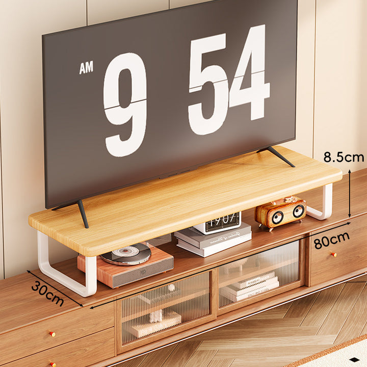 Wide Wooden TV Stand Riser with Metal U-Leg Elevating Shelf