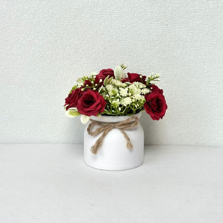 Lifelike Floral Bouquet in Decorative Pot for Home Decor