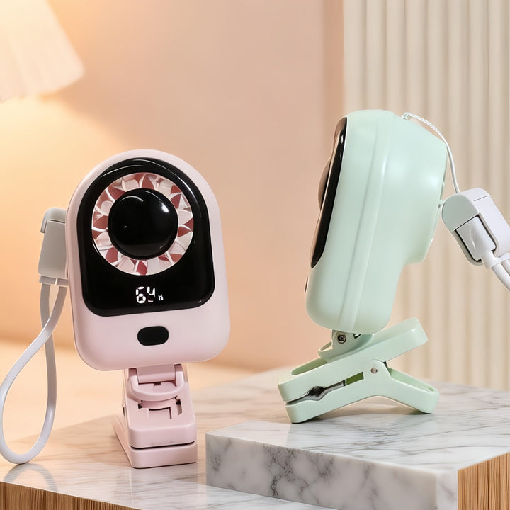 Women's Portable Mini Fan with Digital Display and Flexible Mount Kalsten