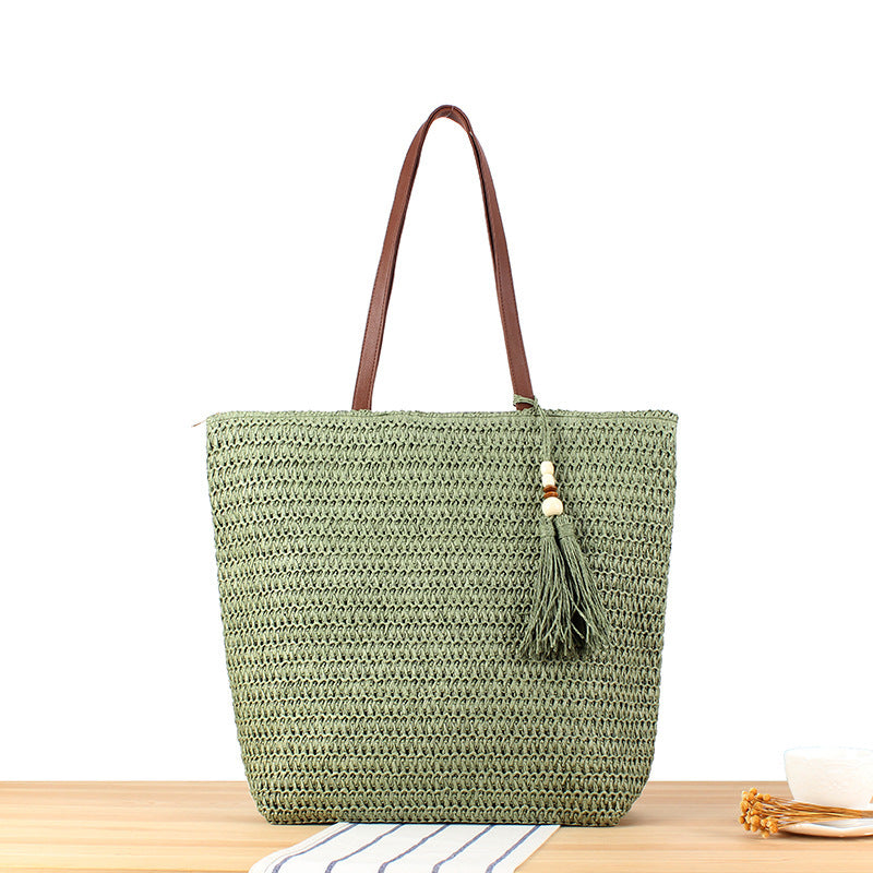 Handbag Made of Braided Natural Material with Tassel Decoration Kalsten