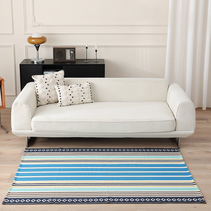 Striped Flat-Woven Cotton Rug in Kilim Style Kalsten