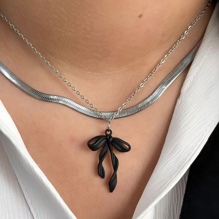 Elegant Double Chain Bow Pendant Necklace Kalsten