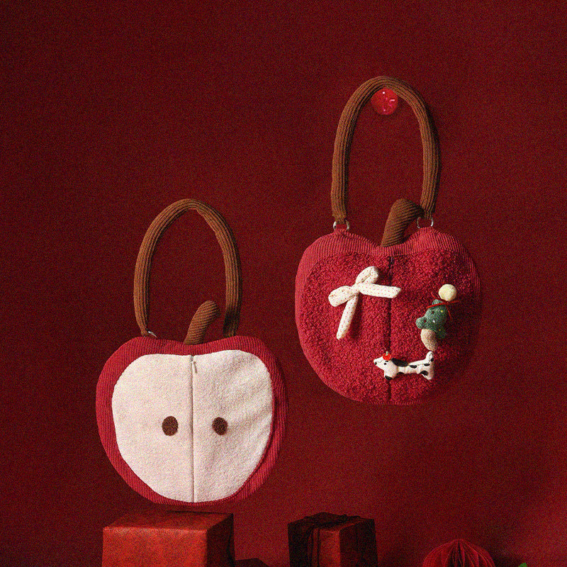 Cozy apple-shaped tissue dispenser crossbody bag with decorative appliqués Kalsten