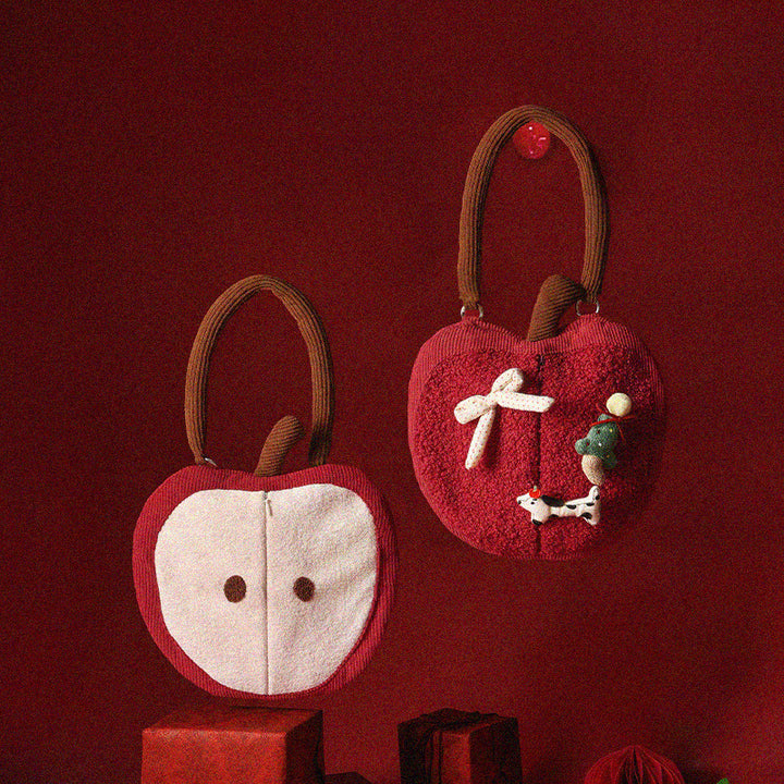 Cozy apple-shaped tissue dispenser crossbody bag with decorative appliqués Kalsten
