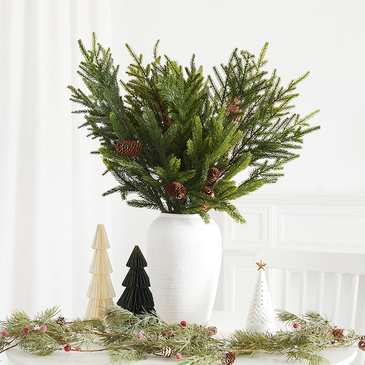 Artificial Pine Cone and Greenery Stem