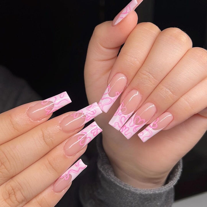 Artistic Long Press-On Nails with Heart Design Kalsten
