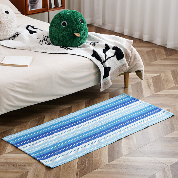 Flat-woven runner rug with check pattern and decorative border stripe Kalsten