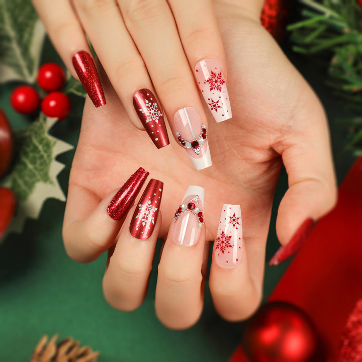 Artful Nail Extensions with Glitter and Rhinestone Embellishments Kalsten