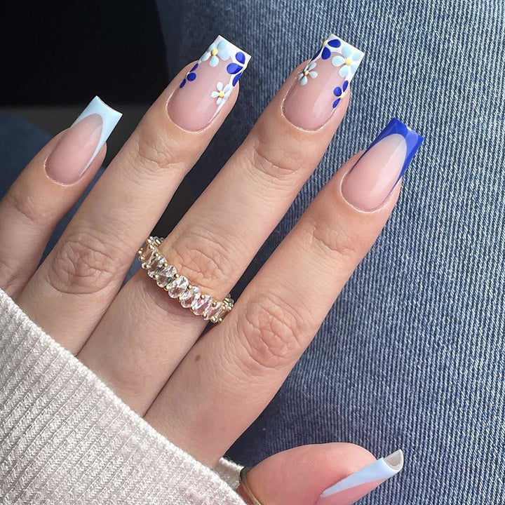 Floral French Tip Acrylic Nail Art Extensions Kalsten