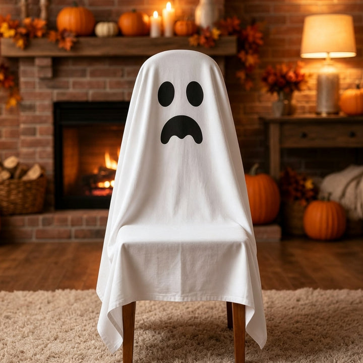 Ghost Throw Costume with Sewn-On Eyes and Bow Appliqué