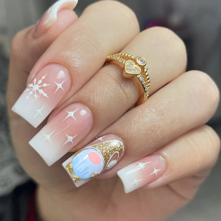 Snowflake Themed Acrylic Nail Art Extensions Kalsten