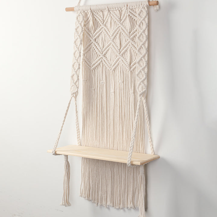 Macramé Wall Shelf with Integrated Plant Holder Kalsten