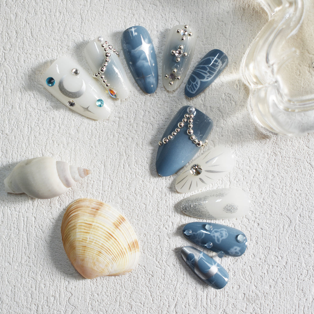 Celestial Design Press-On Nails with Gem Accents Kalsten