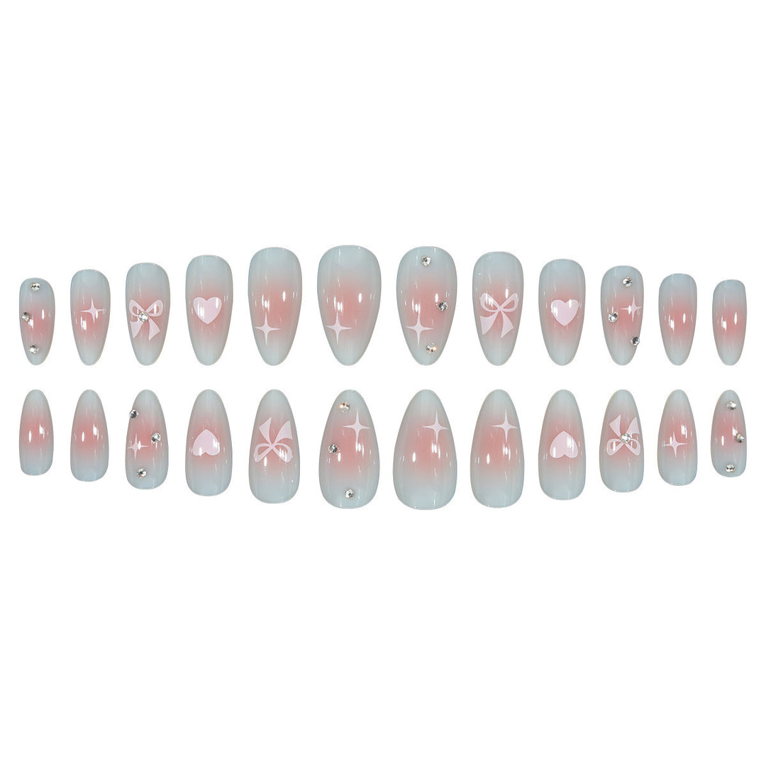 Decorative Press-On Nail Art Set with Bow and Heart Accents Kalsten