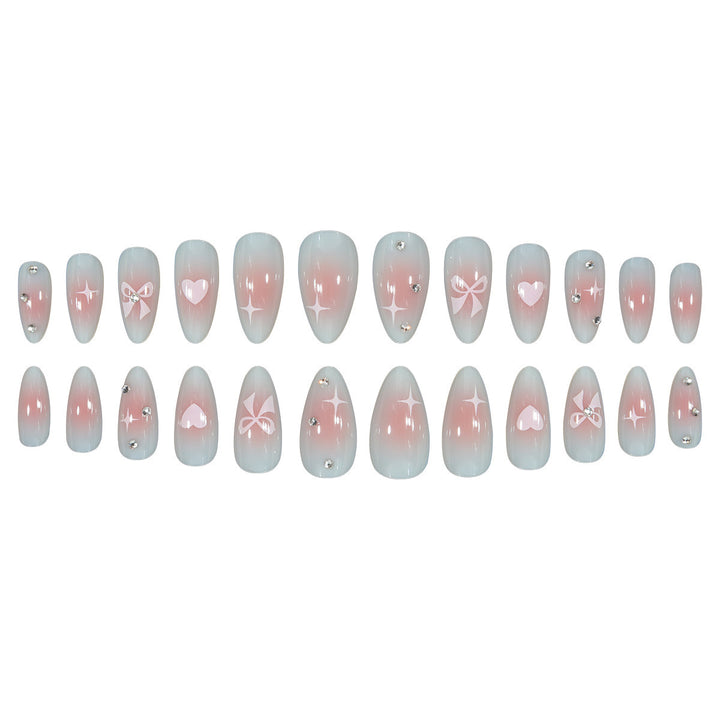 Decorative Press-On Nail Art Set with Bow and Heart Accents Kalsten