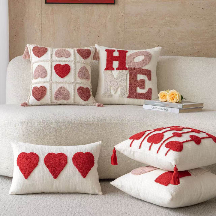 Rectangular Tufted Letter Lumbar Throw Pillow with Loop-Pile 'LOVE' Accent