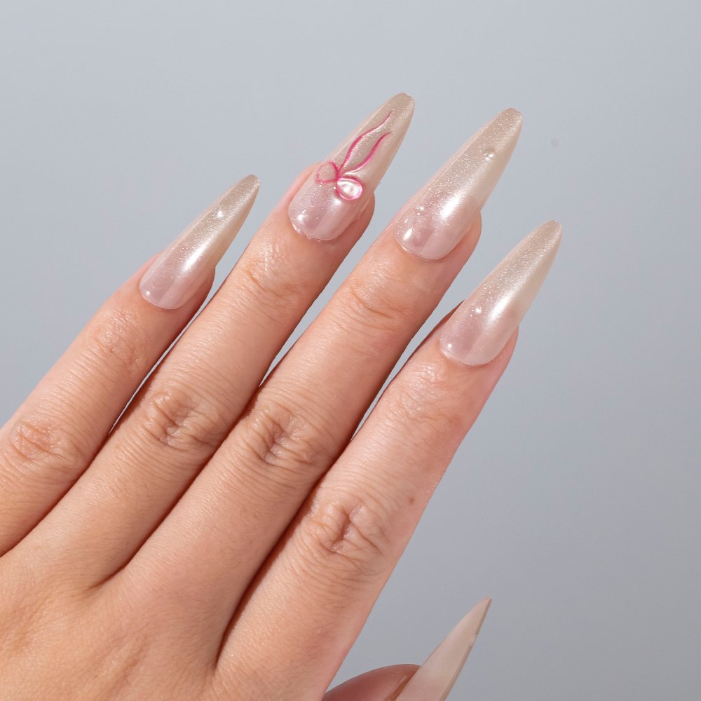 Elegant Stiletto Press-On Nail Set with Bow Accents Kalsten