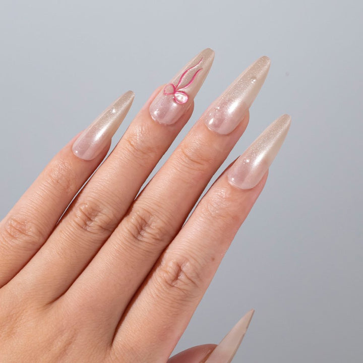 Elegant Stiletto Press-On Nail Set with Bow Accents Kalsten