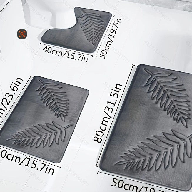 Textured Leaf Print Bathroom Rug Set Kalsten