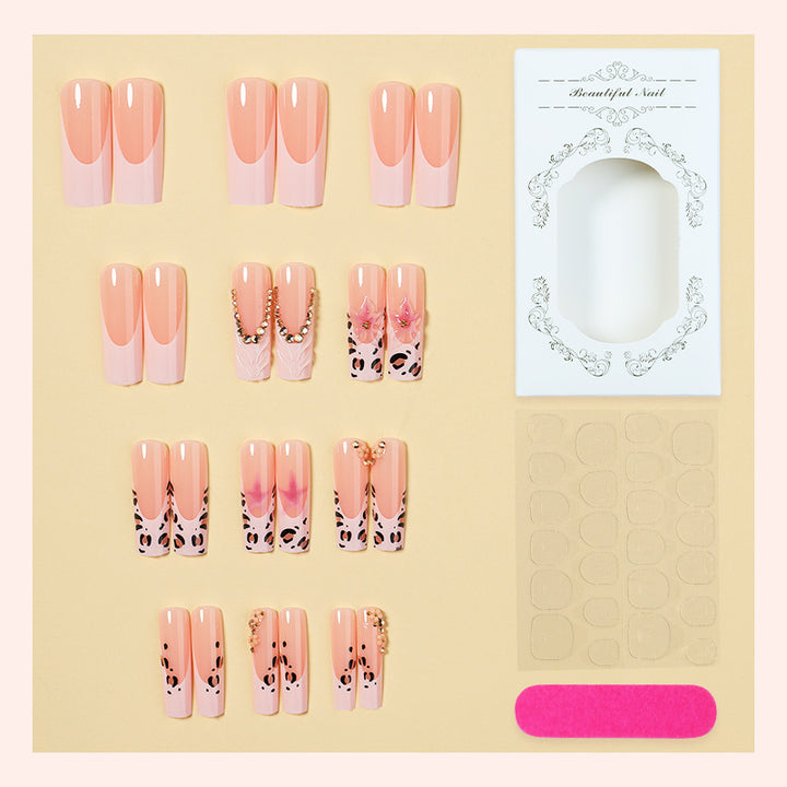 Decorative Press-On Nails Set with Artistic Leopard and Floral Accents kalsten
