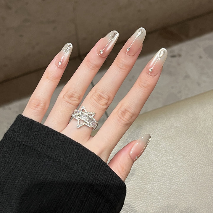 Elegant Press-On Nail Set with Rhinestone Accents Kalsten