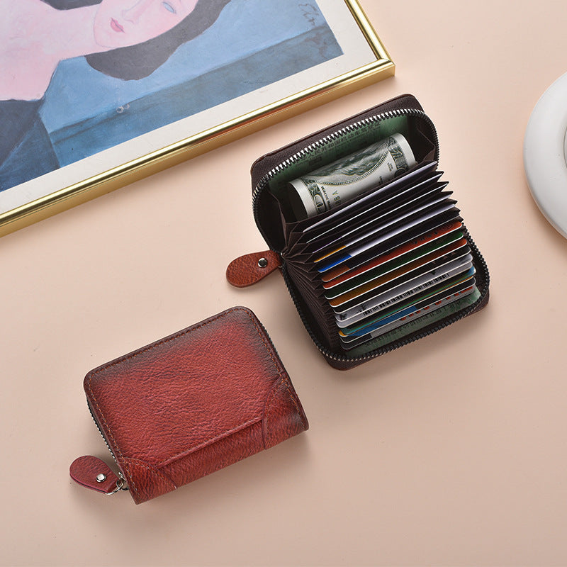 Zippered Leather Card Holder Wallet
