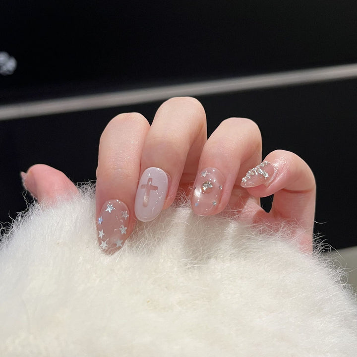 Decorative Press-On Nail Art Set with Star and Cross Designs Kalsten