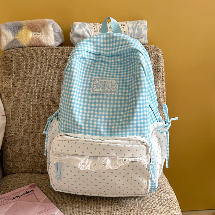 Charming Gingham Print School Backpack Kalsten