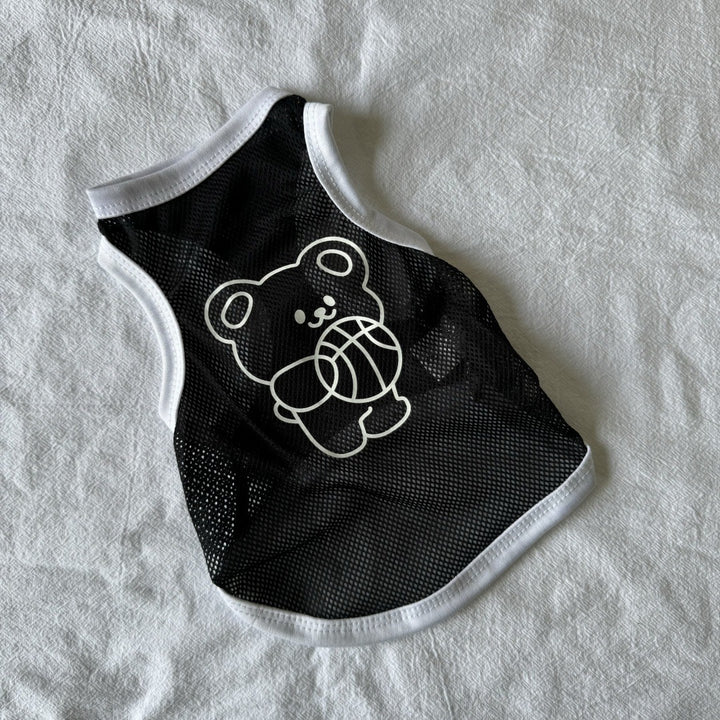 Lightweight Breathable Mesh Pet Tank Top with Reflective Bear Print and Contrast Trim