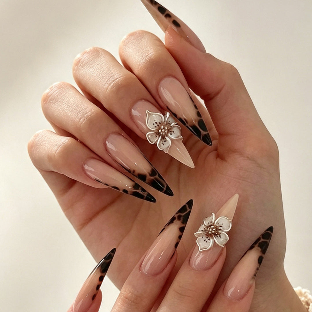 Floral-Themed Stiletto Press-On Nail Tips Kalsten