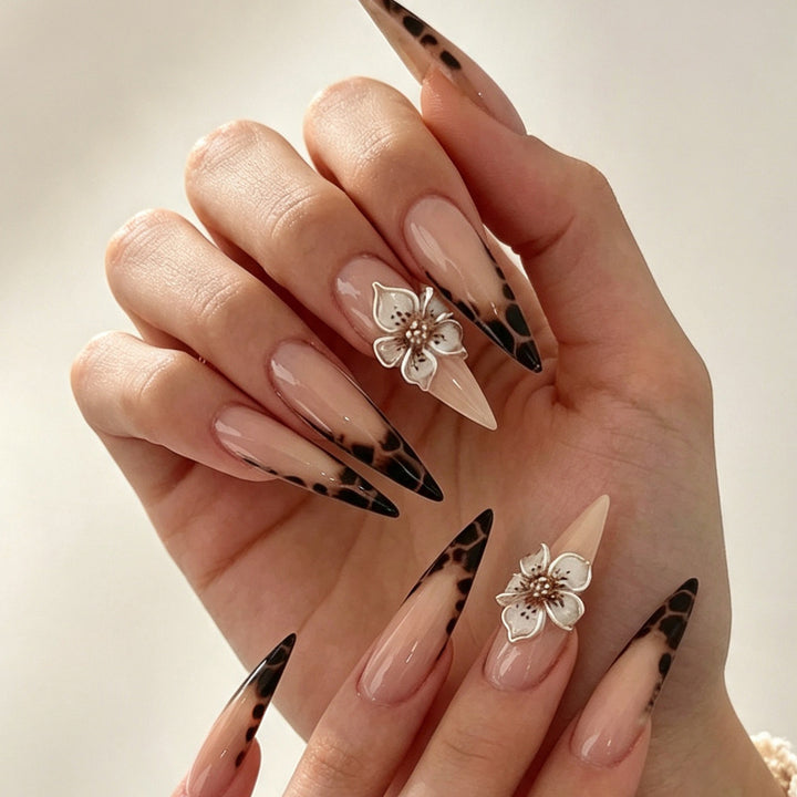Floral-Themed Stiletto Press-On Nail Tips Kalsten