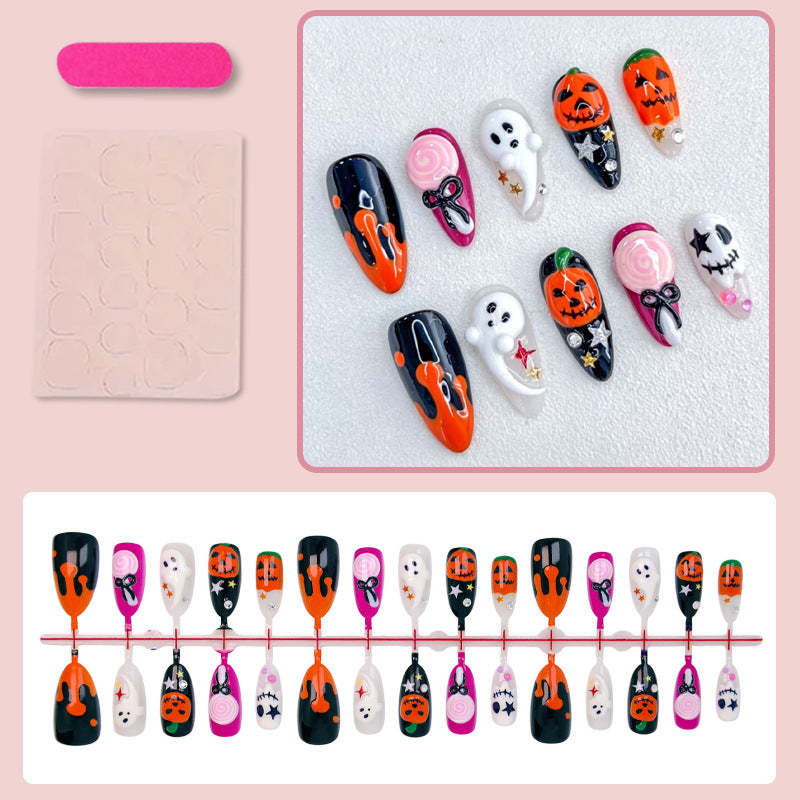 Halloween Artificial Nail Set with Creative Ghost and Pumpkin Designs Kalsten