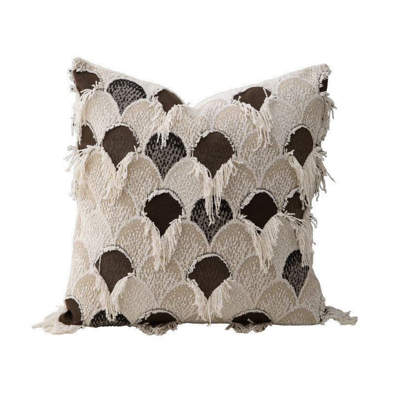 Woven Boho decorative pillow cover with fringes and geometric chevron motif Kalsten