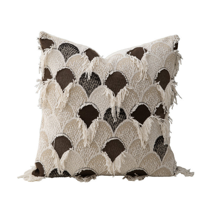 Woven Boho decorative pillow cover with fringes and geometric chevron motif Kalsten