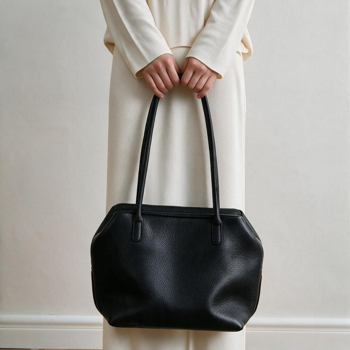 Pebbled Leather City Tote with Extended Shoulder Handles