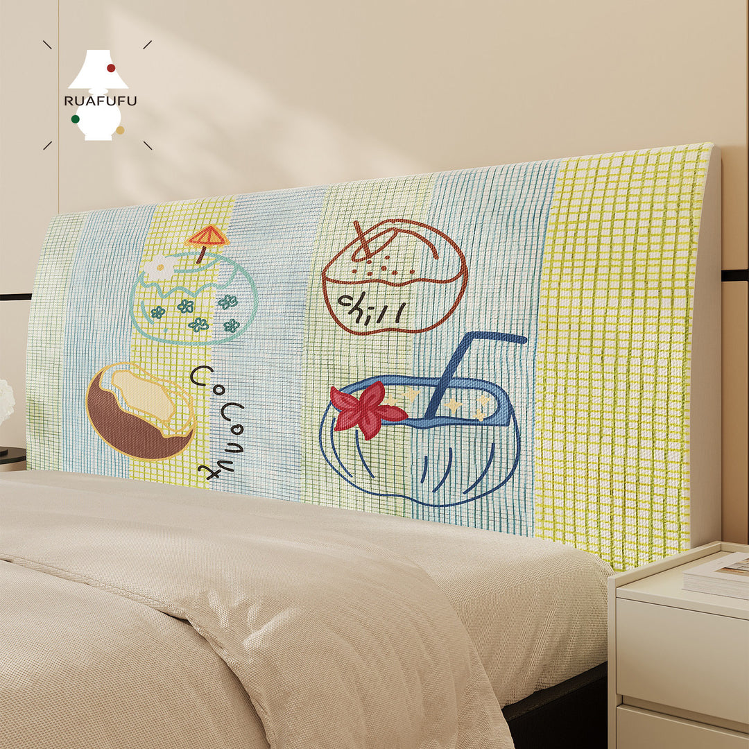 Quilted Decorative Headboard Cover Protector with Tropical Coconut Print