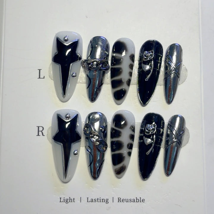 Elegant Gothic-Inspired Press-On Nail Art Set