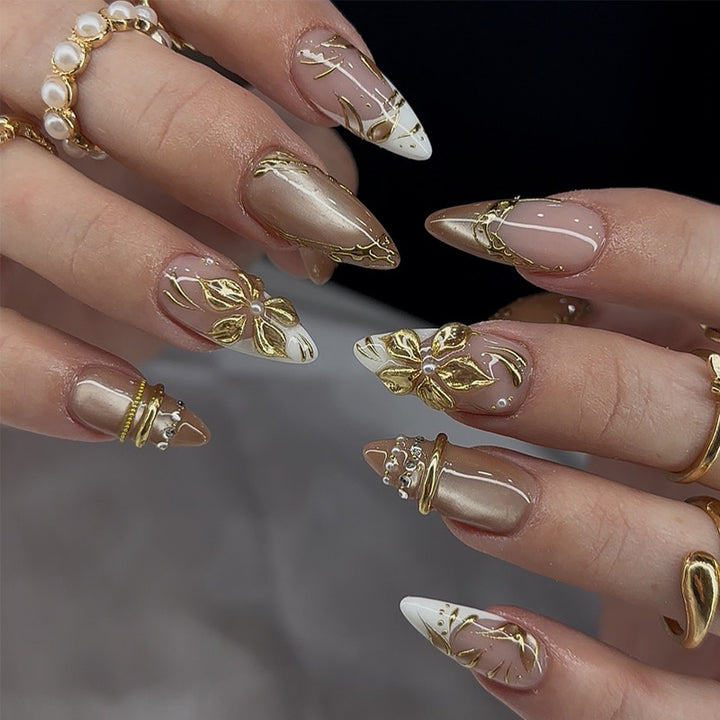 Artistic Floral-Embellished Stiletto Press-On Nails Kalsten