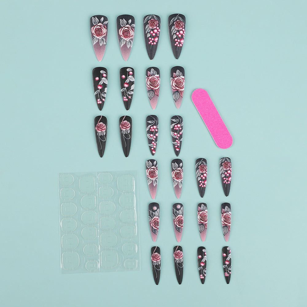 Artificial nails with detailed rose design Kalsten