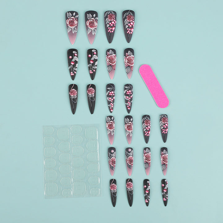 Artificial nails with detailed rose design Kalsten