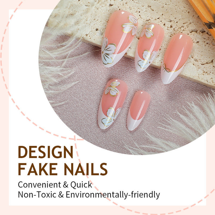 Artificial nail set with elegant flower and French tip design Kalsten