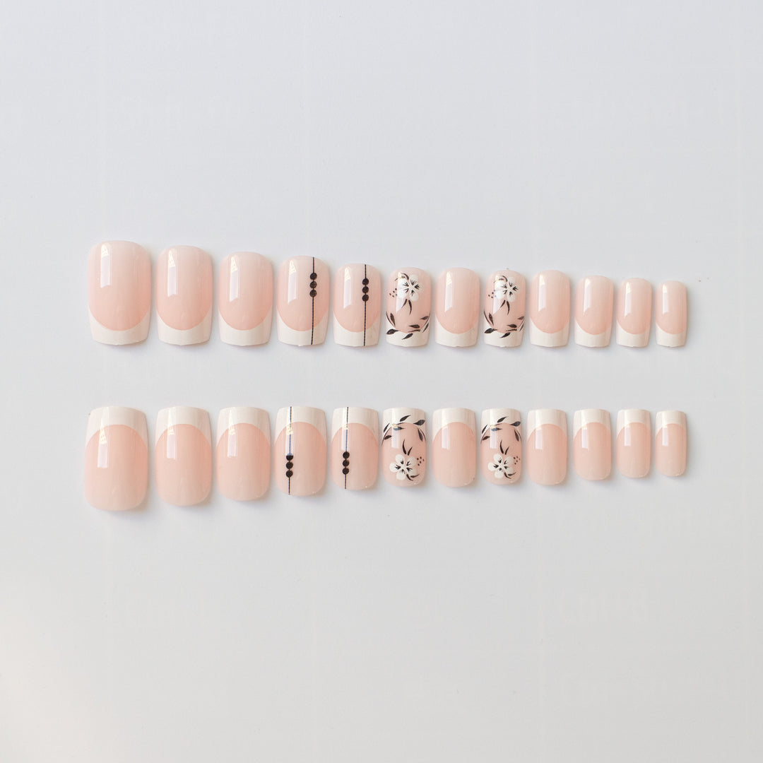Elegant Floral French Tip Nail Art Set