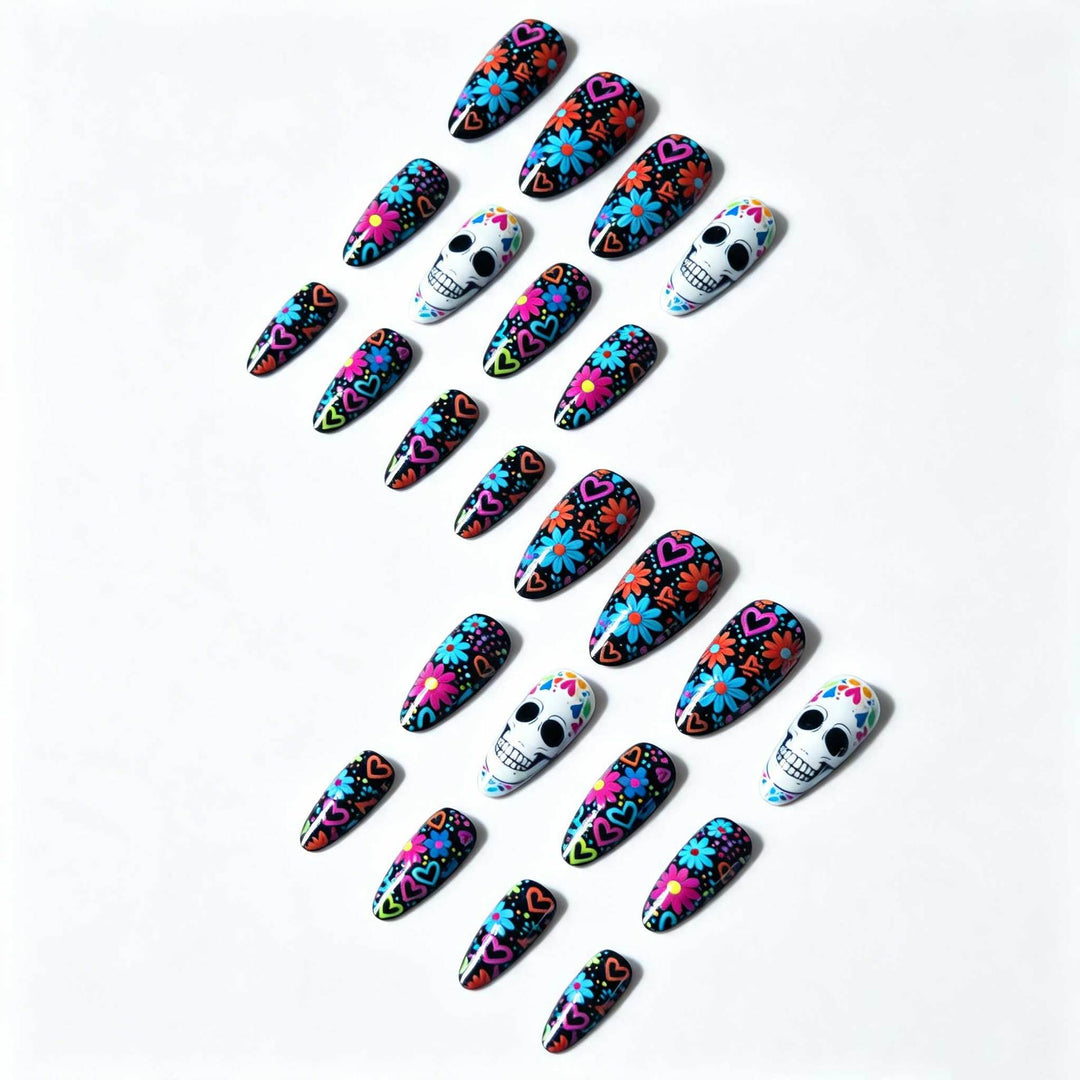 Artistic Skull and Flower Nail Art Kit