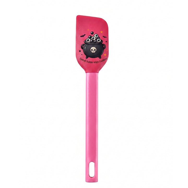 Silicone kitchen spatula with flexible scraper and child-friendly witch motif