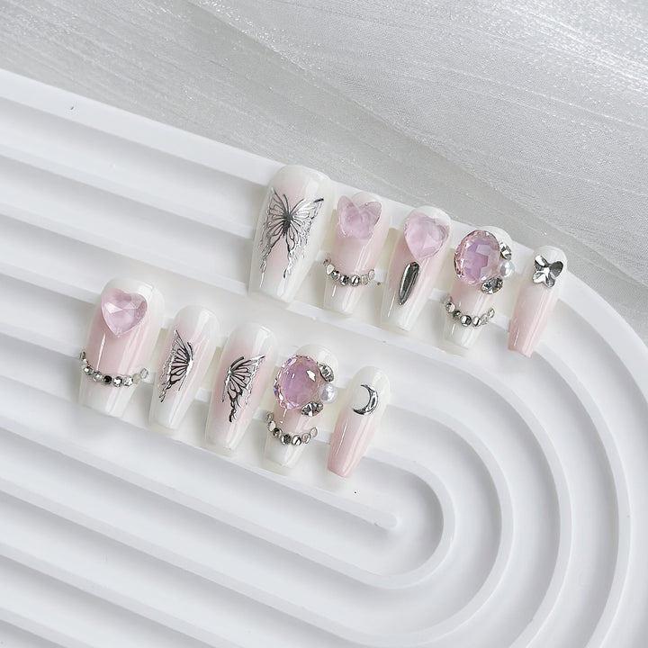 Artistic Gem-Embellished Press-On Nail Set