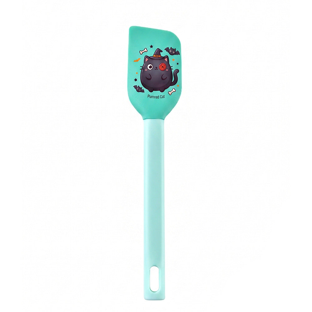 Silicone kitchen spatula with flexible scraper and child-friendly witch motif