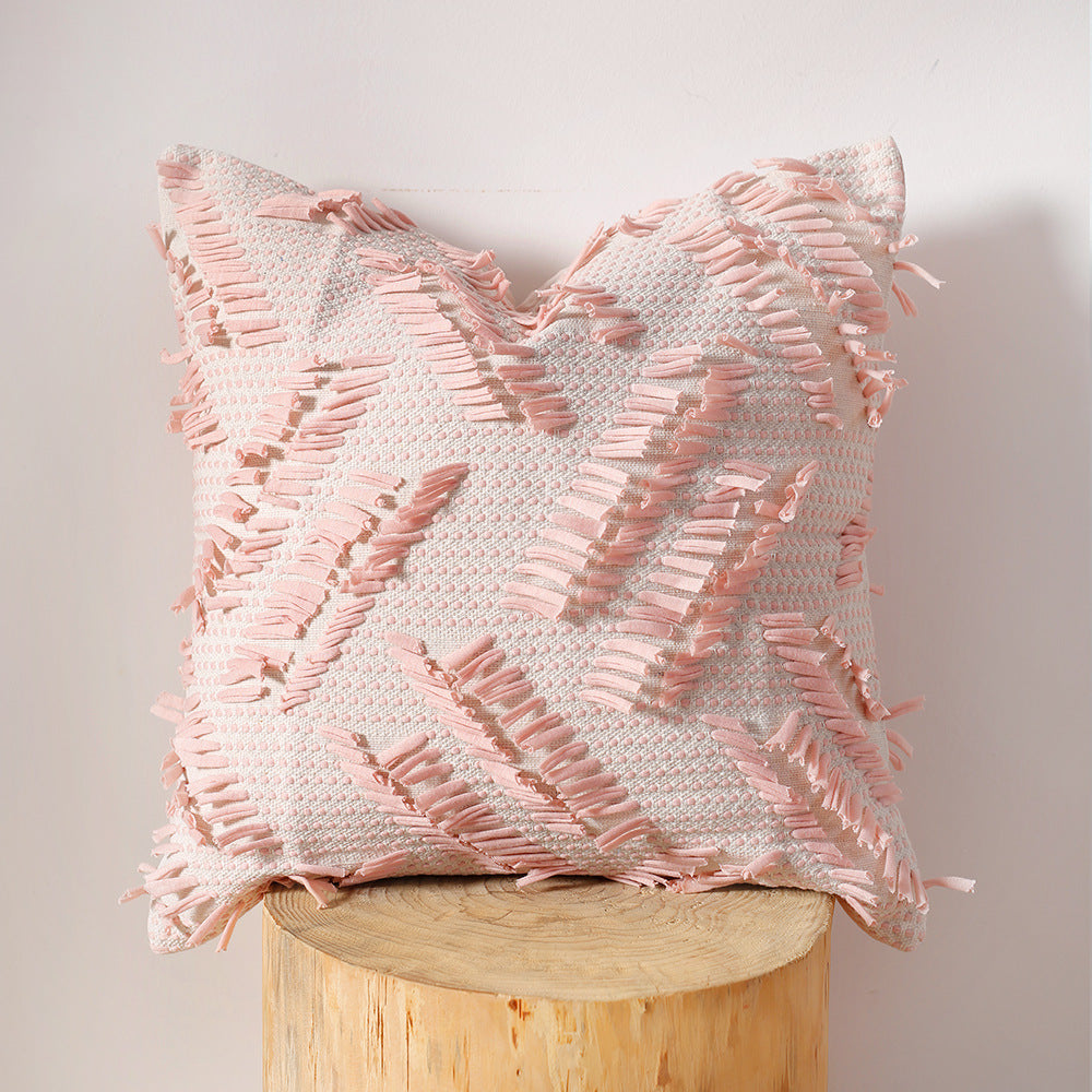 Decorative pillow with woven chenille relief structure and fringe application Kalsten
