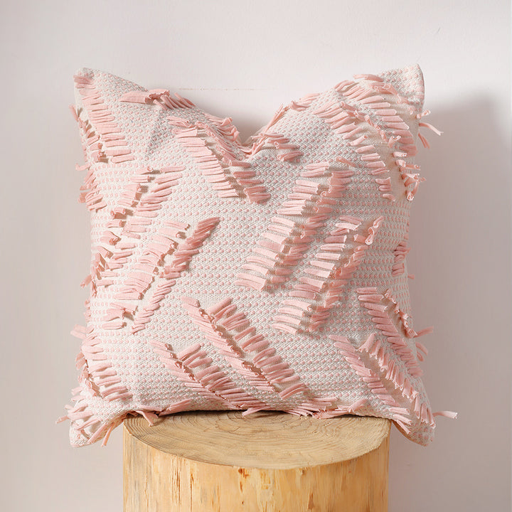 Decorative pillow with woven chenille relief structure and fringe application Kalsten
