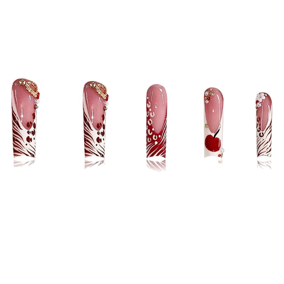 Decorative Long Press-On Nail Art with Gem Accents Kalsten